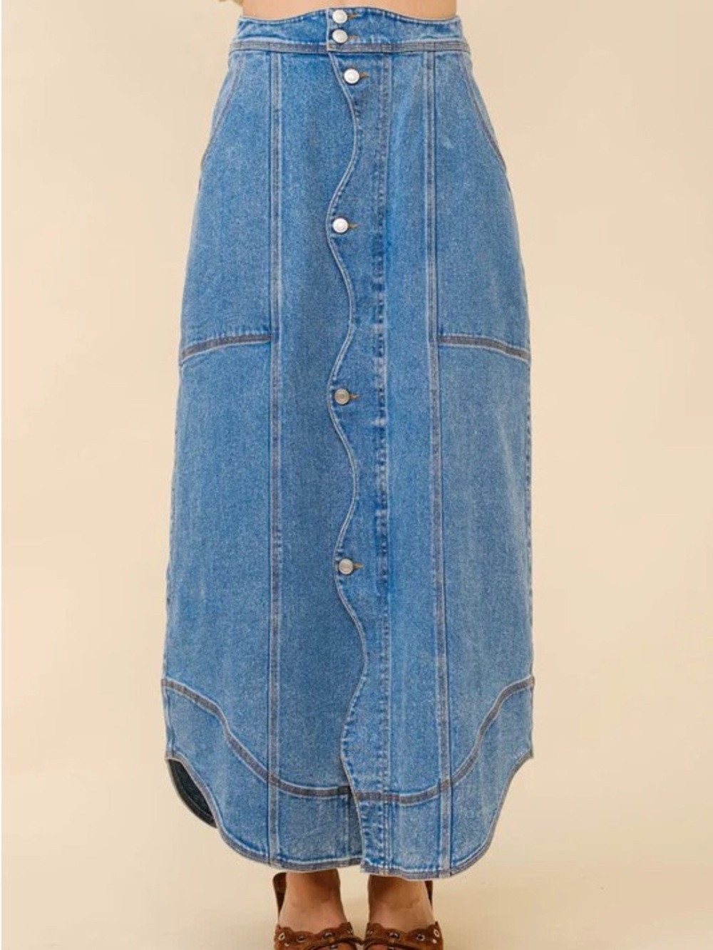 NWT Wavy Placket Denim Maxi Long Skirt Sz S